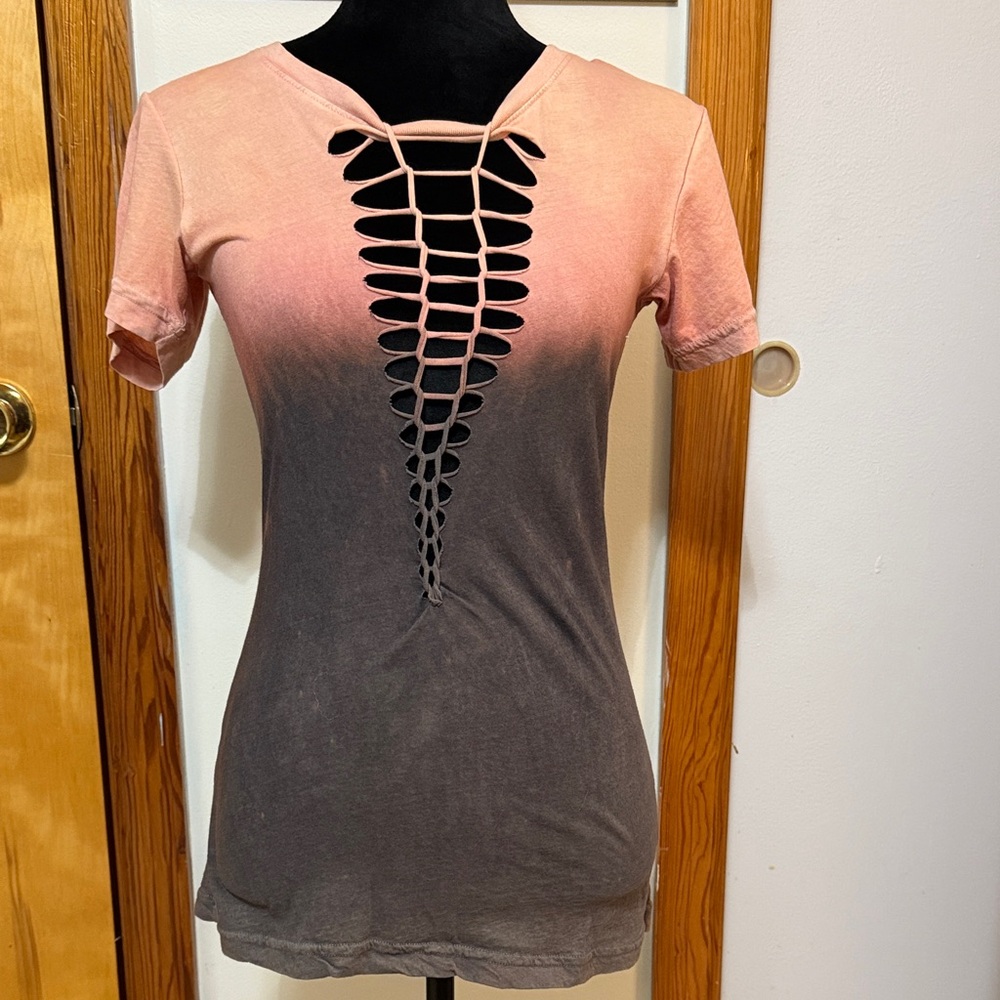 Affliction Pink and Gray Cut-Out Women's Tee